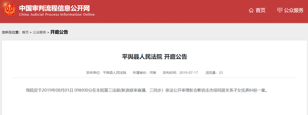 平舆县人民法院 开庭公告